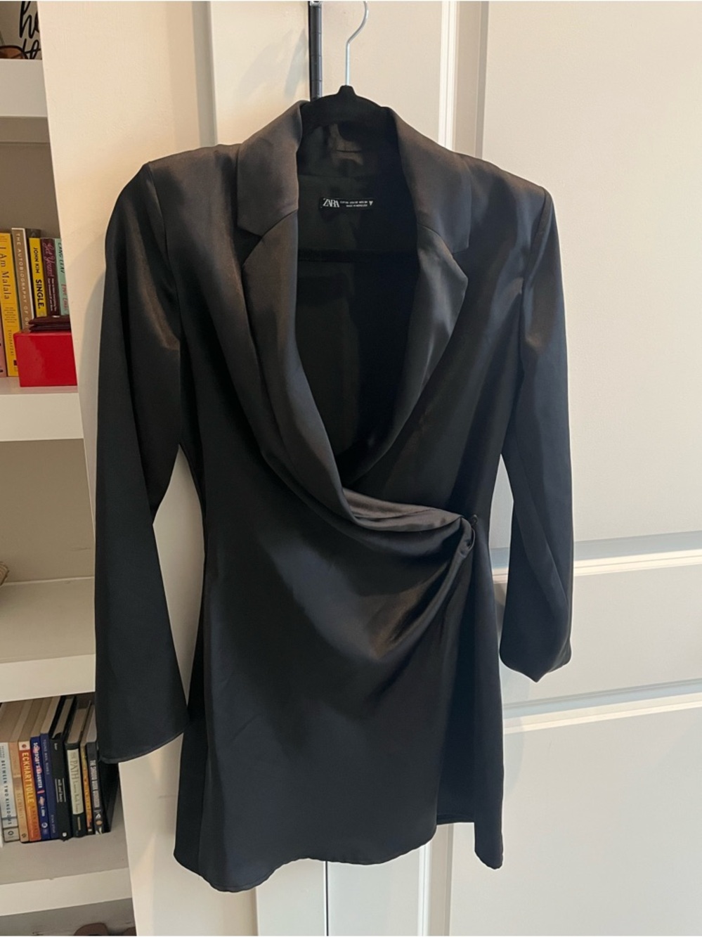 Zara Black Satin Drape Wrap Mini Dress